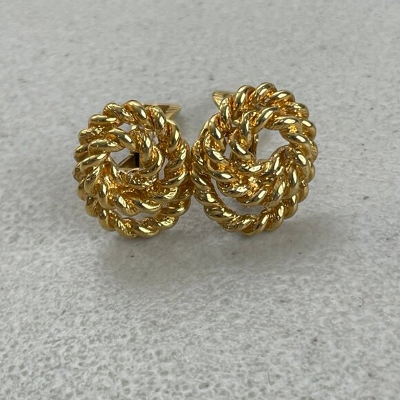 Monet Jewelry - Vintage Knotted Metal Rope Earrings 1970s Monet Gold Tone Clip Ons Spirals